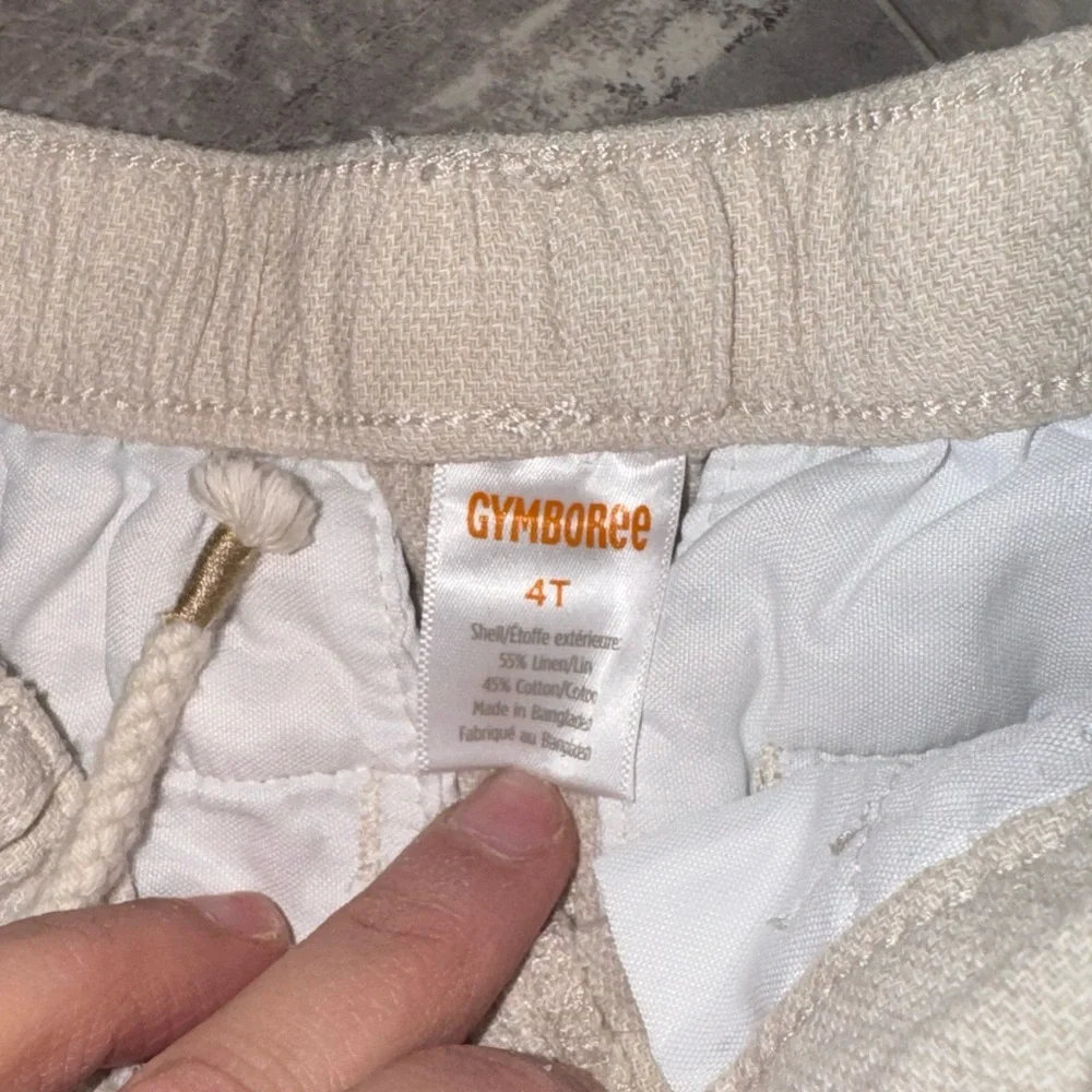 Gymboree Boys Linen Blend Roll Cuff Pants Cream Size 4T